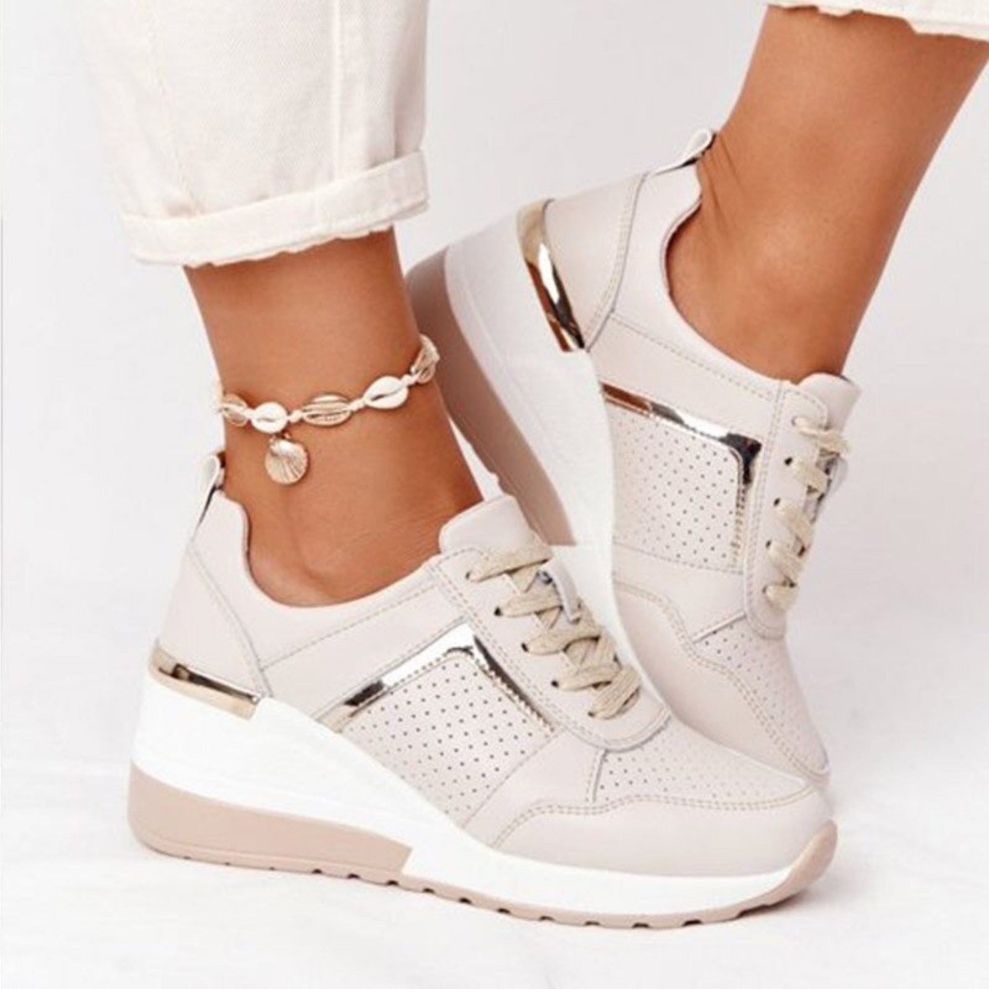 Basket Compensée Confort en Simili Cuir pour Femme