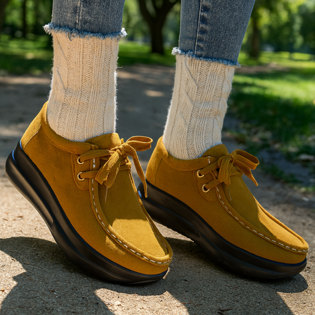 Mocassin Confort à Lacets et Semelle Plateforme en Suédine pour Femme