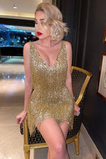 Robe de soirée à franges silhouette flatteuse élégante