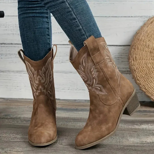 Bottes de Cheville Brodées Style Western pour Femmes