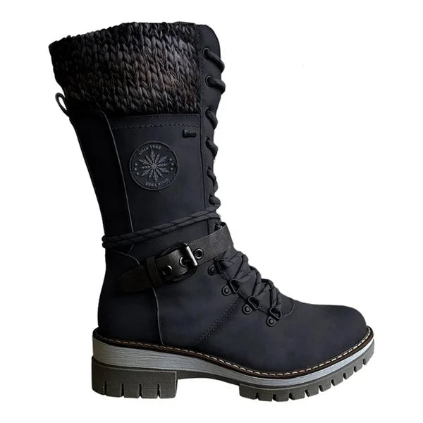 Botte à Lacets Haute en Simili Cuir pour Femme
