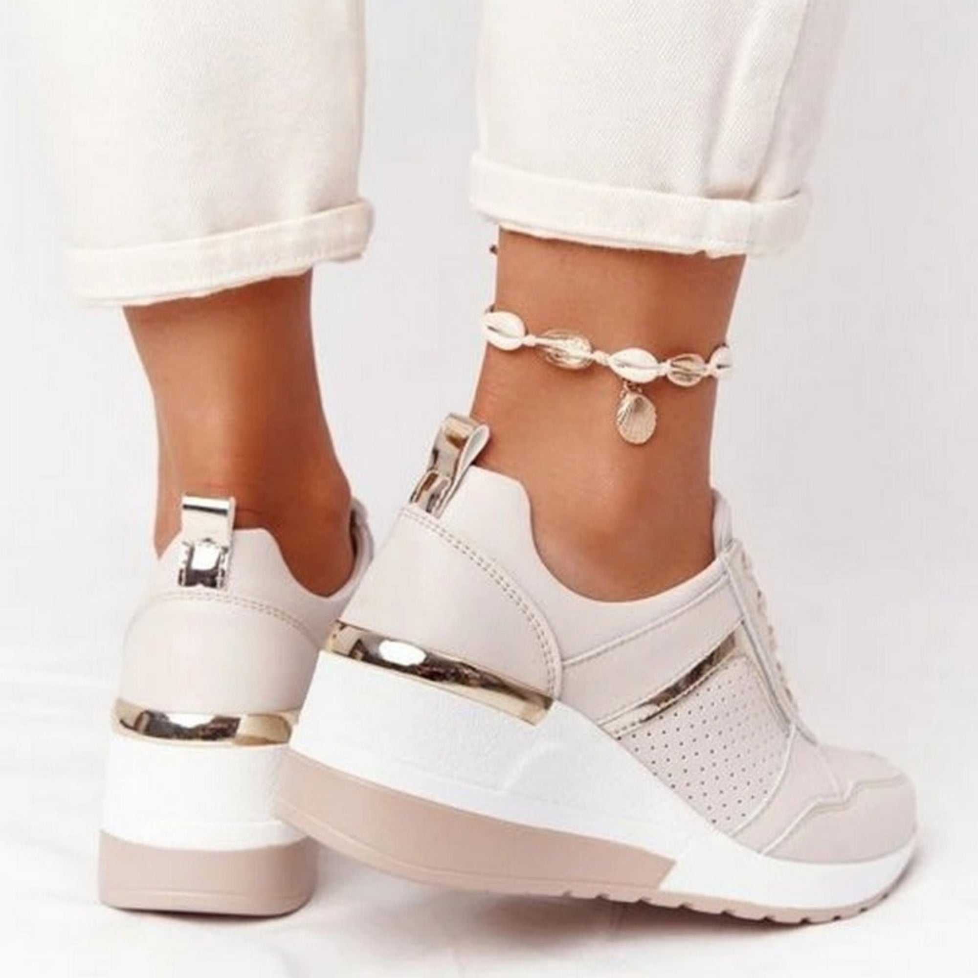 Basket Compensée Confort en Simili Cuir pour Femme