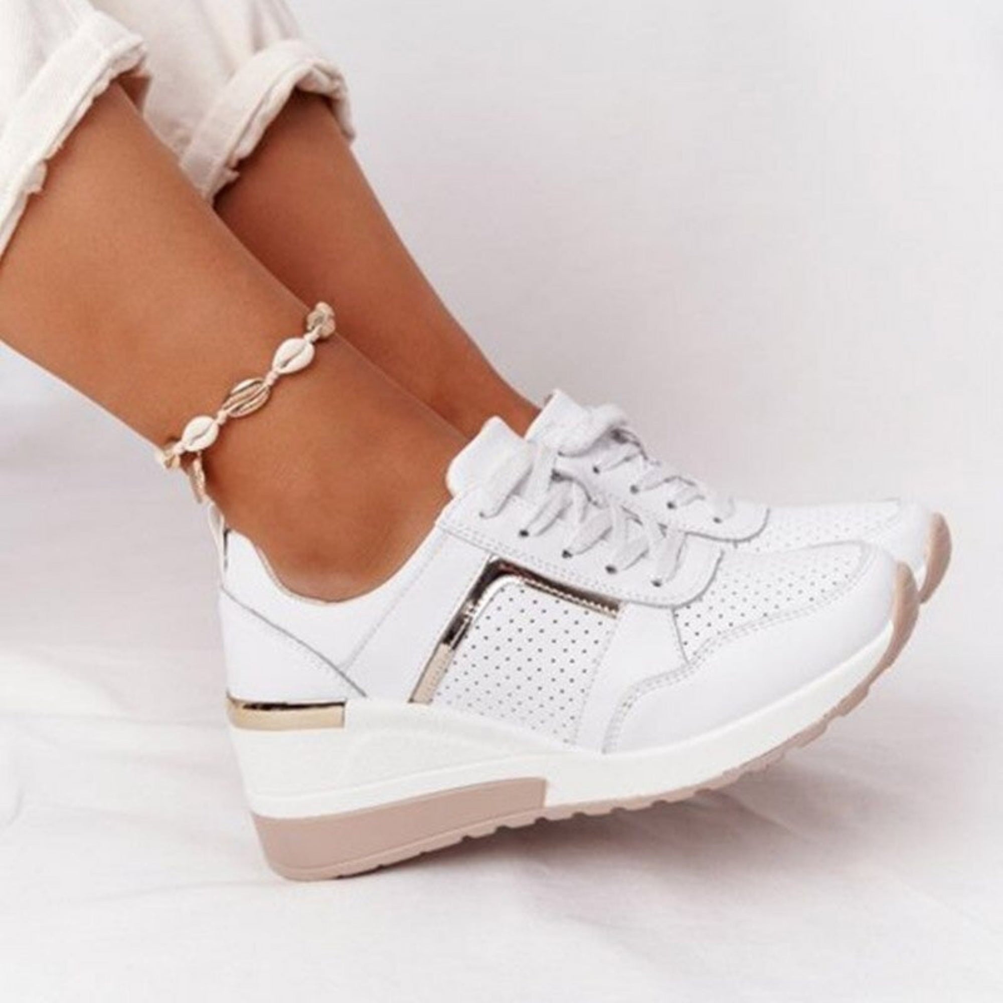 Basket Compensée Confort en Simili Cuir pour Femme