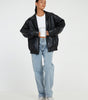 Blouson Bomber en Cuir Oversize pour Femmes