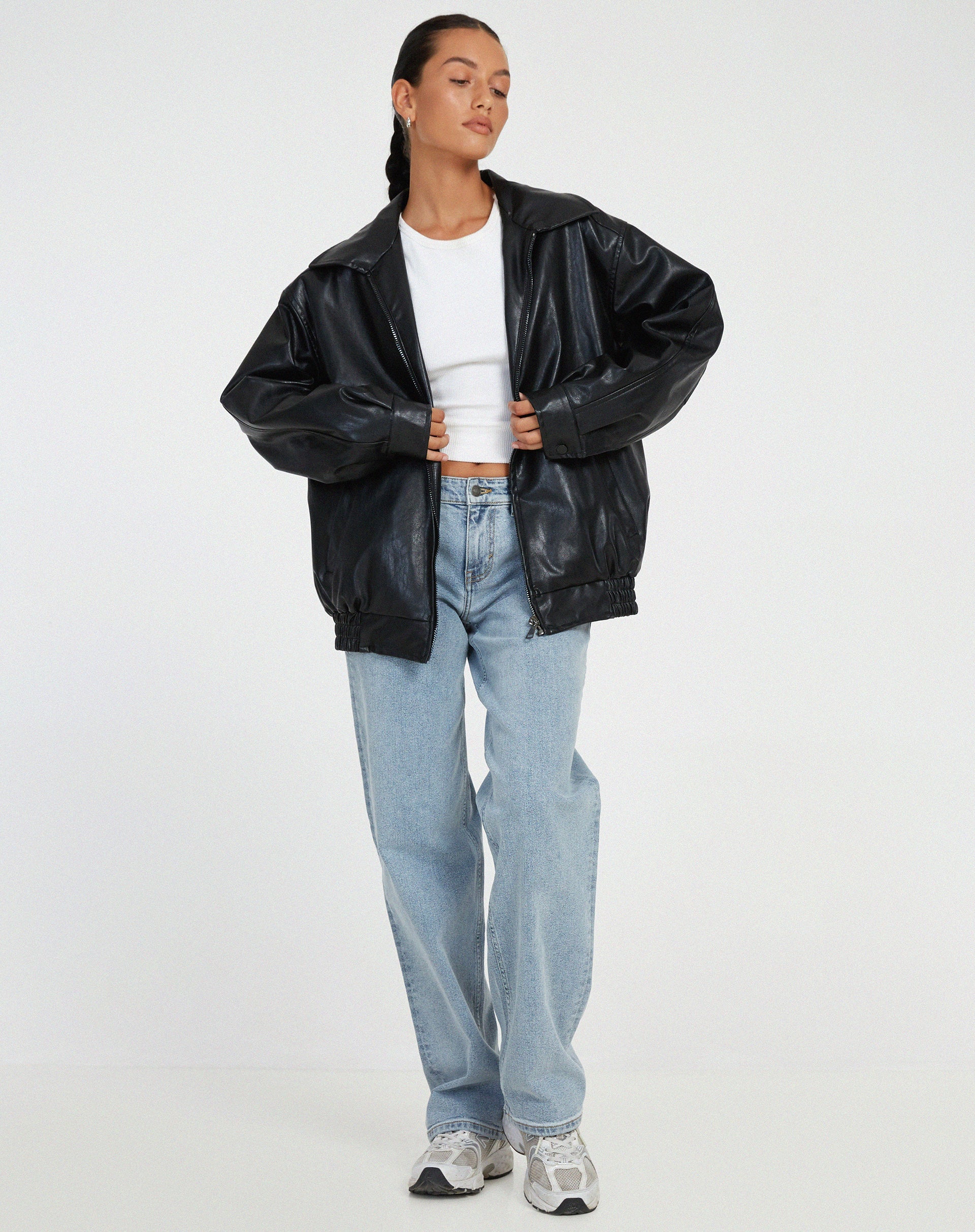 Blouson Bomber en Cuir Oversize pour Femmes