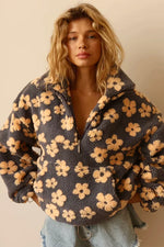 Pull chaud en polaire à motif floral pour femme