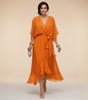 Robe Longue en Chiffon à Manches Chauve-Souris pour Femmes