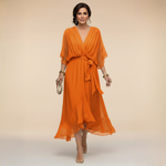 Robe Longue en Chiffon à Manches Chauve-Souris pour Femmes