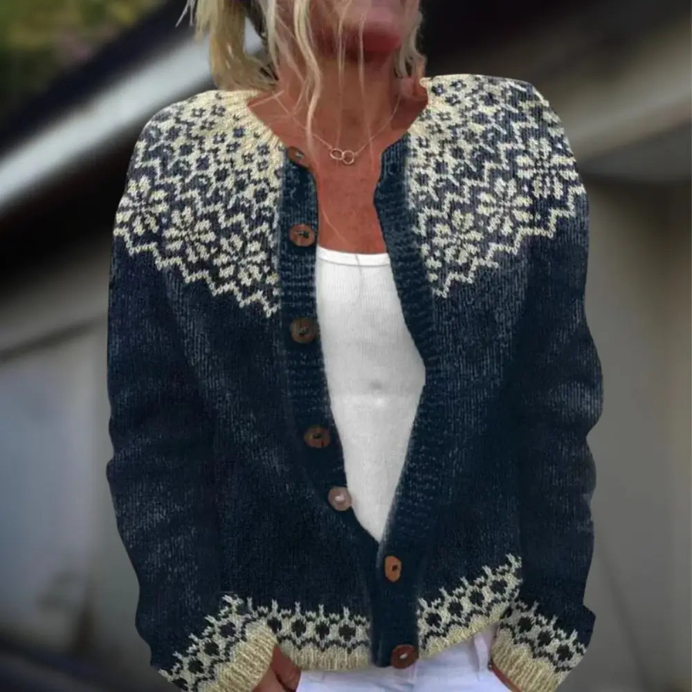 Cardigan en laine et coton à imprimé pour femmes