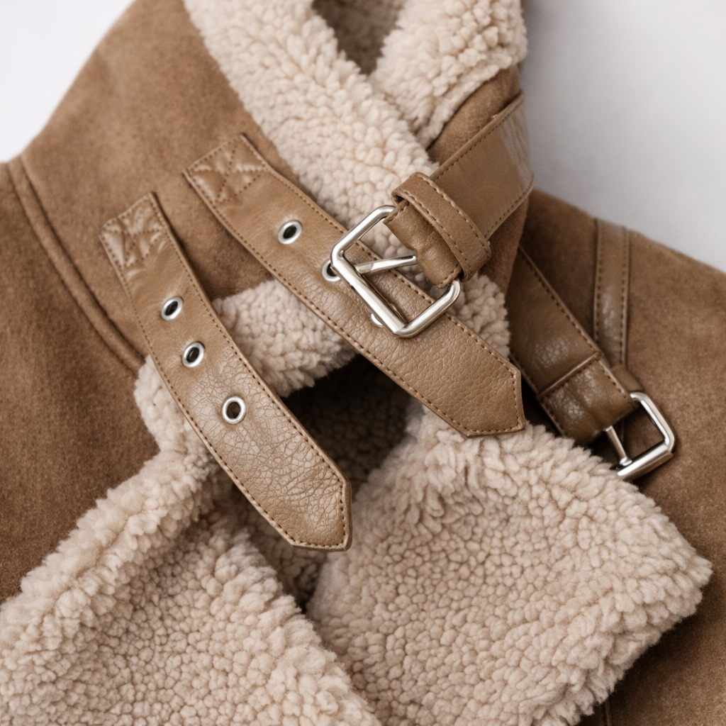 Veste Aviateur en Daim Coupe Ample avec Ceinture pour Femme