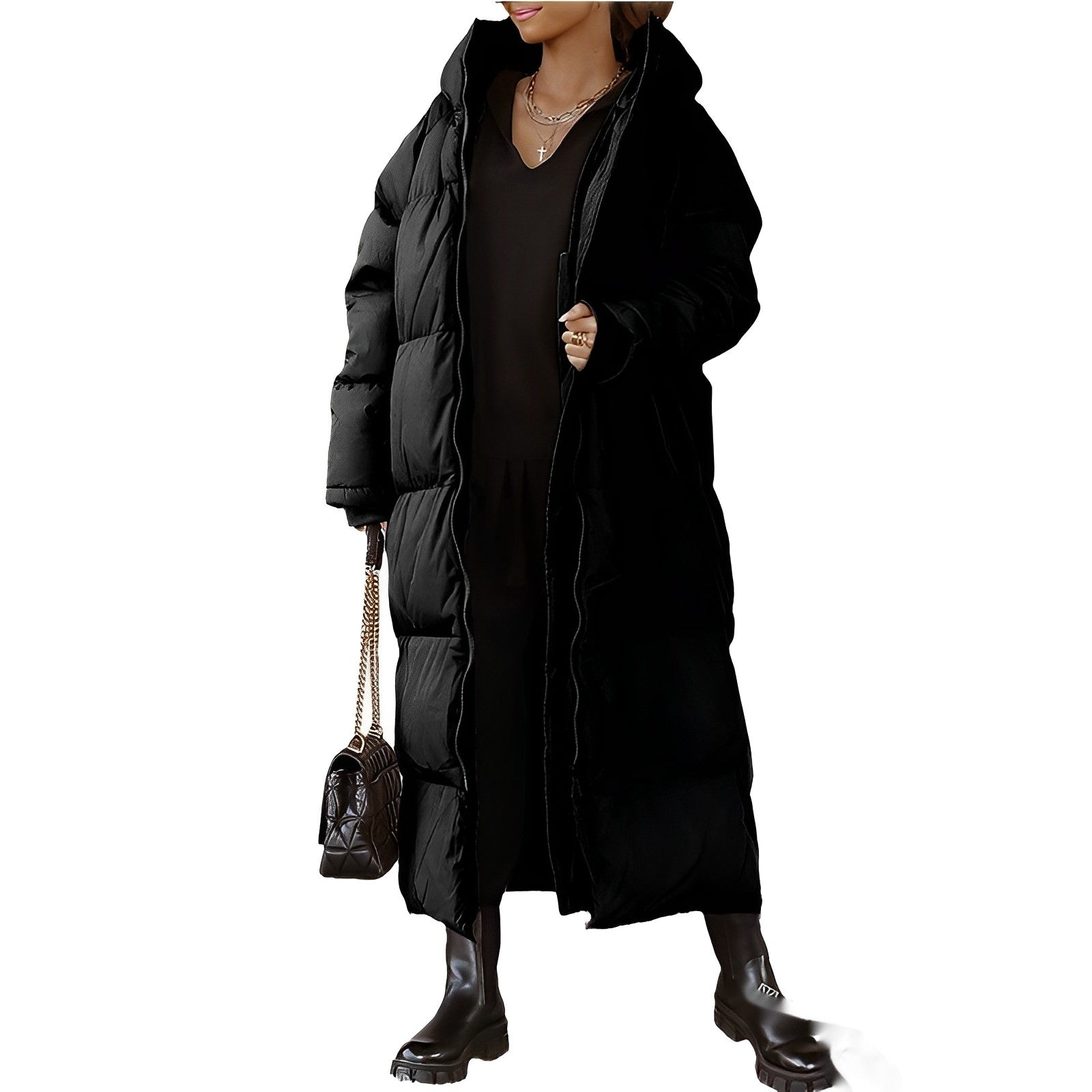 Manteau Long Décontracté à Capuche pour Femmes