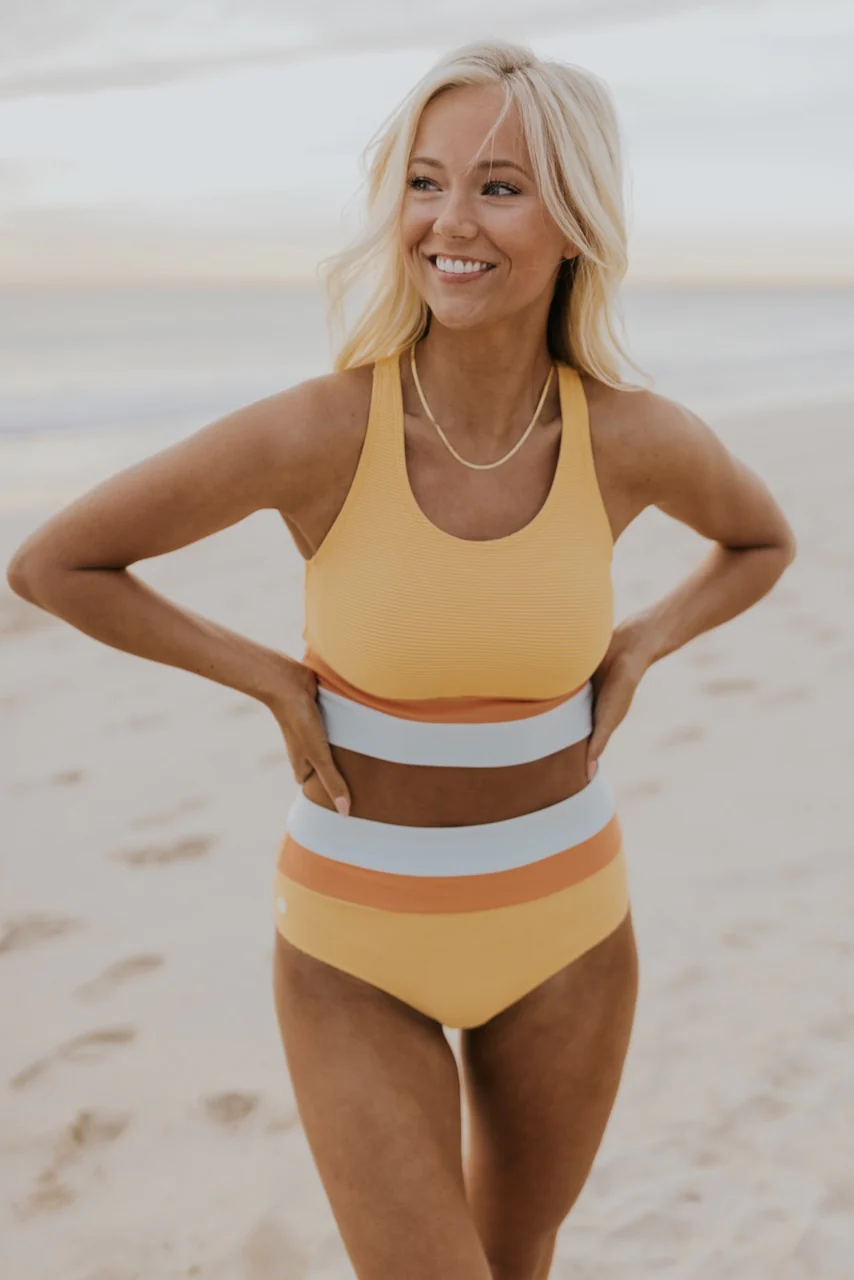 Ensemble Bikini Taille Haute à Coupe Colorblock pour Femmes