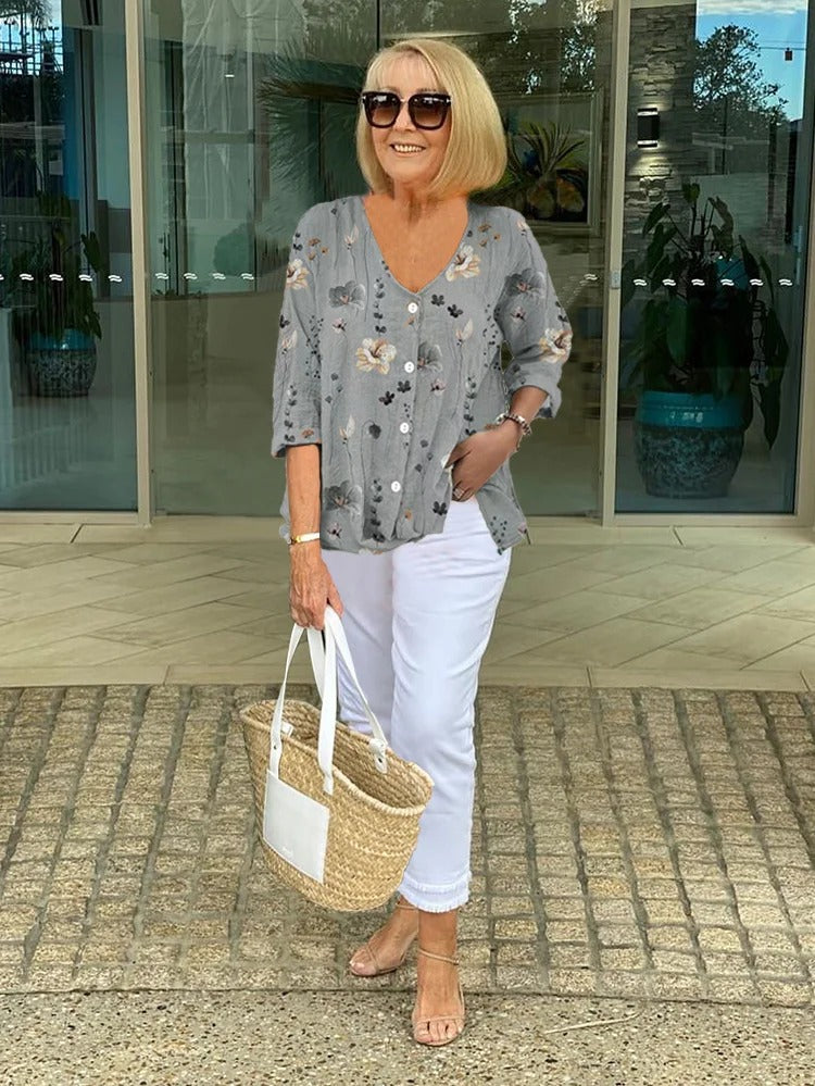 Blouse à Col V Imprimé Floral pour Femme | Idéale pour le Quotidien