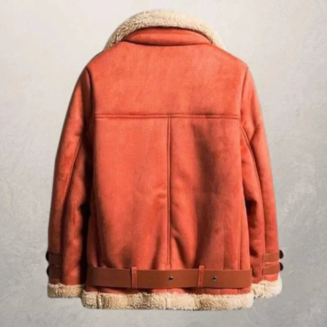 Blouson Aviateur en Suède Doublé de Fausse Fourrure pour Femmes