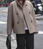 Veste Courte en Laine Beige à Col Montant pour Femmes