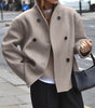 Veste Courte en Laine Beige à Col Montant pour Femmes