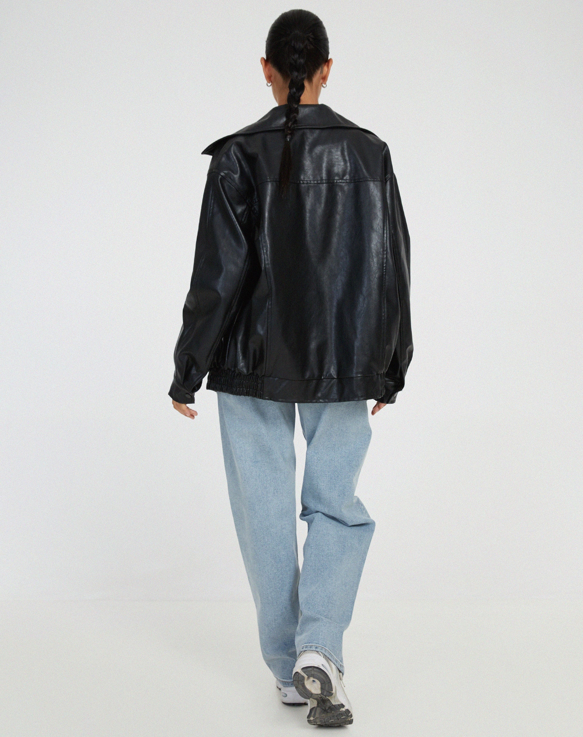 Blouson Bomber en Cuir Oversize pour Femmes