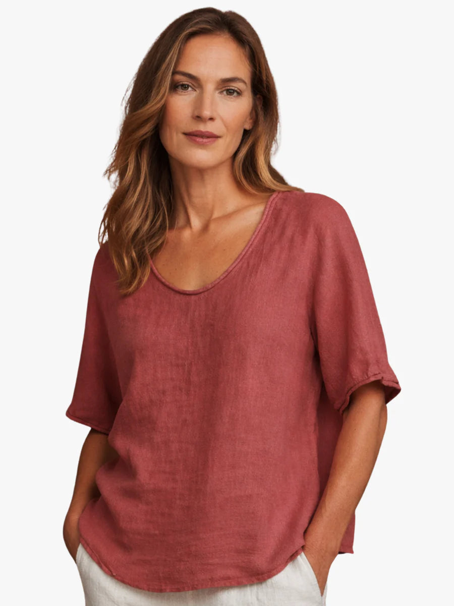 T-Shirt Femme Ample Uni À Manches Courtes Col Rond