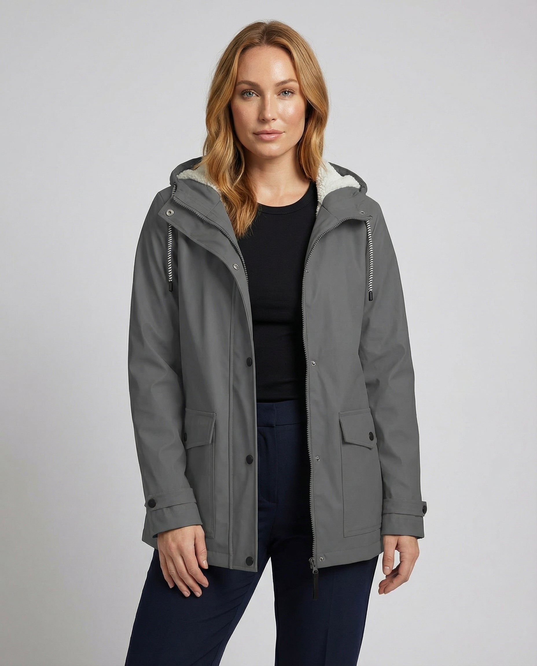 Parka Oversize à Capuche et Fausse Fourrure pour Femme