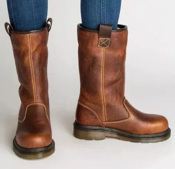 Bottine Mi-Mollet en Simili Cuir pour Femme