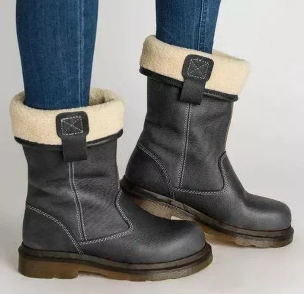 Bottine Mi-Mollet en Simili Cuir pour Femme