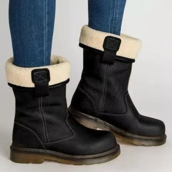 Bottine Mi-Mollet en Simili Cuir pour Femme
