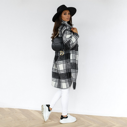 Manteau Long à Carreaux pour Femmes