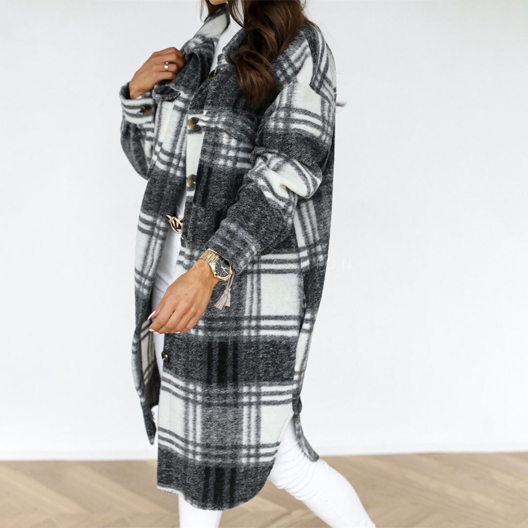 Manteau Long à Carreaux pour Femmes