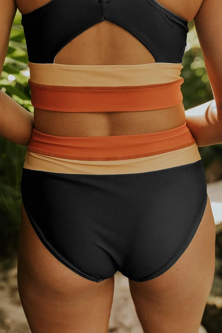 Ensemble Bikini Taille Haute à Coupe Colorblock pour Femmes