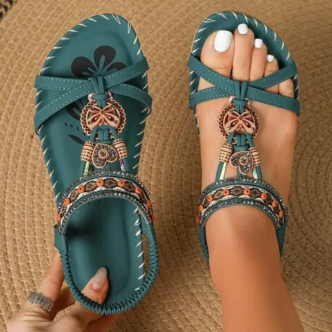 Sandales Bohémiennes Détails en Perles pour Femmes