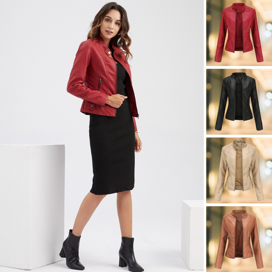 Veste Chic en Cuir Vegan à Col Montant pour Femmes