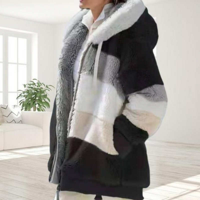 Veste en Fourrure Synthétique à Capuche pour Femmes