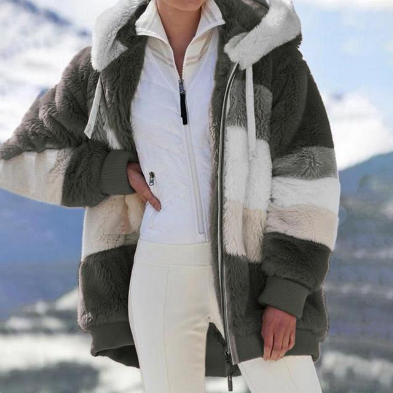Veste en Fourrure Synthétique à Capuche pour Femmes