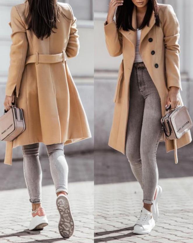 Manteau Long Chic avec Ceinture pour Femmes