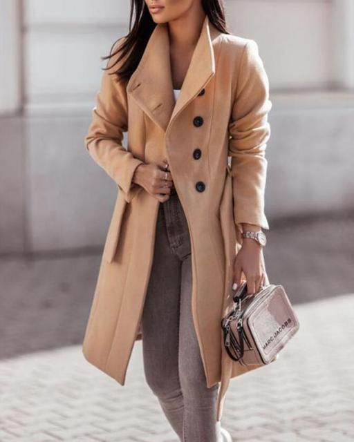 Manteau Long Chic avec Ceinture pour Femmes