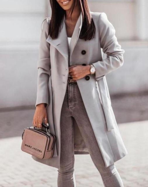 Manteau Long Chic avec Ceinture pour Femmes