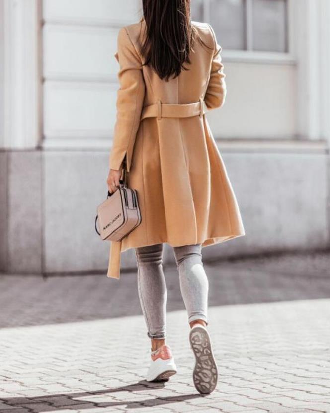 Manteau Long Chic avec Ceinture pour Femmes