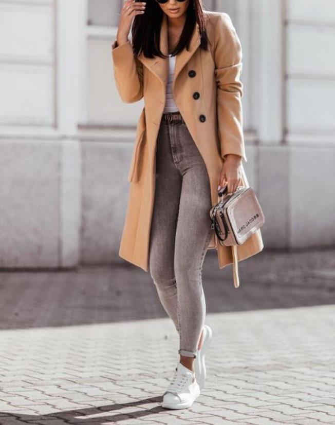 Manteau Long Chic avec Ceinture pour Femmes