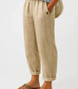 Pantalon Large Taille Haute en Coton et Lin pour Femmes