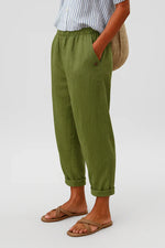 Pantalon Large Taille Haute en Coton et Lin pour Femmes