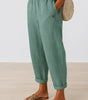 Pantalon Large Taille Haute en Coton et Lin pour Femmes