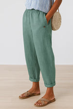 Pantalon Large Taille Haute en Coton et Lin pour Femmes