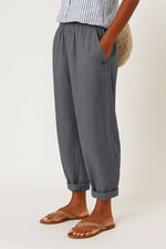 Pantalon Large Taille Haute en Coton et Lin pour Femmes