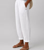 Pantalon Large Taille Haute en Coton et Lin pour Femmes