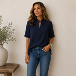 Blouse Femme Col V Manches Courtes Coupe Fluide Unie