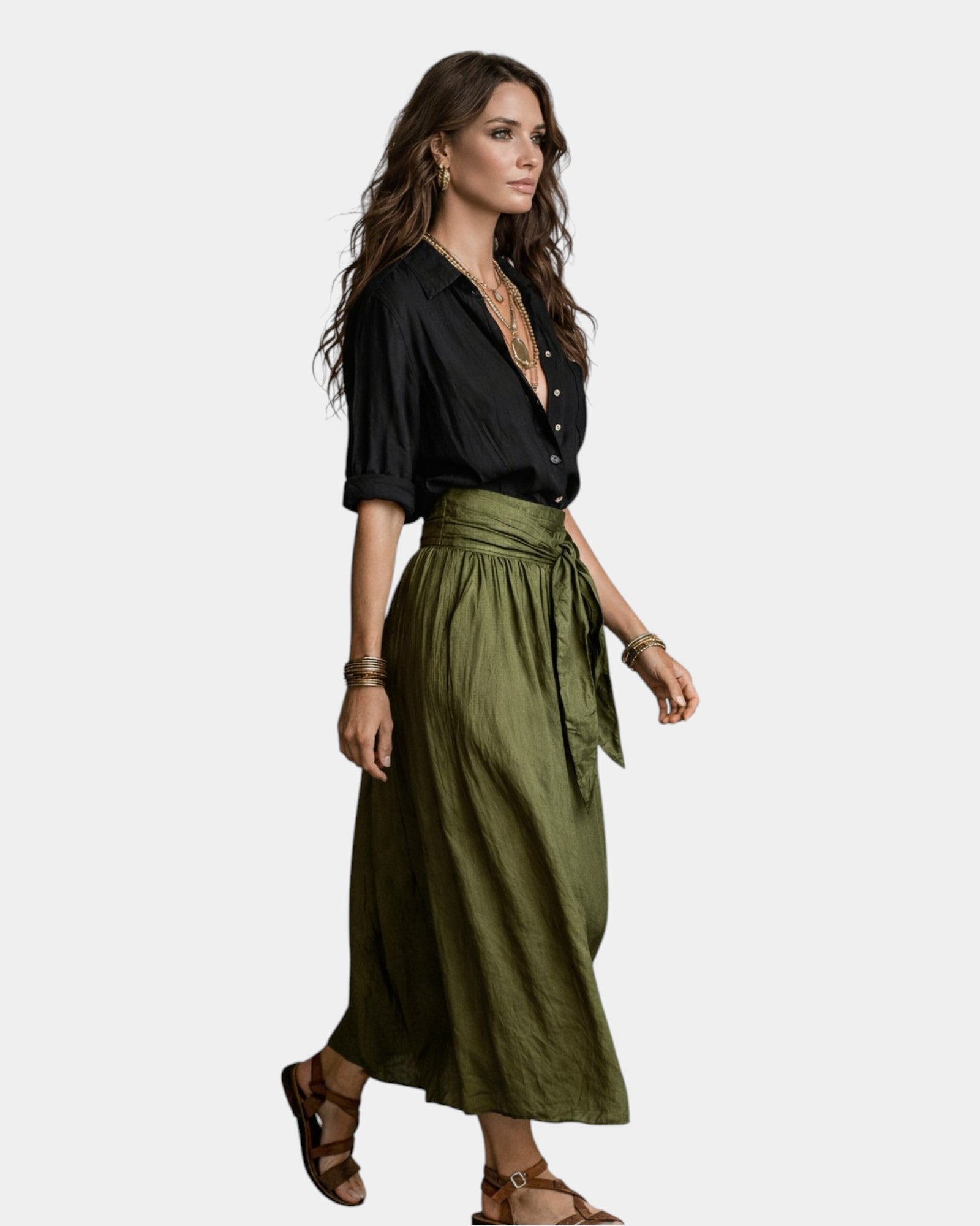 Ensemble Jupe Midi Taille Haute et Chemise pour Femme | Idéal pour le Quotidien