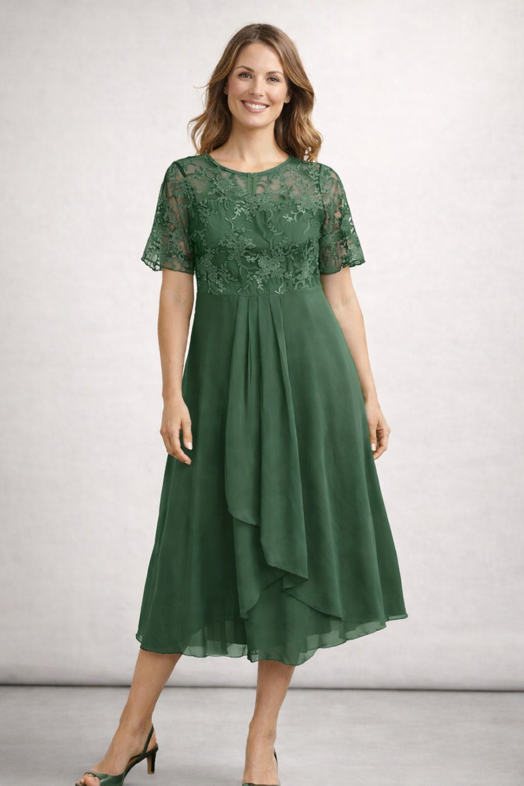 Robe Midi Dentelle et Chiffon pour Femmes