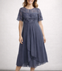 Robe Midi Dentelle et Chiffon pour Femmes