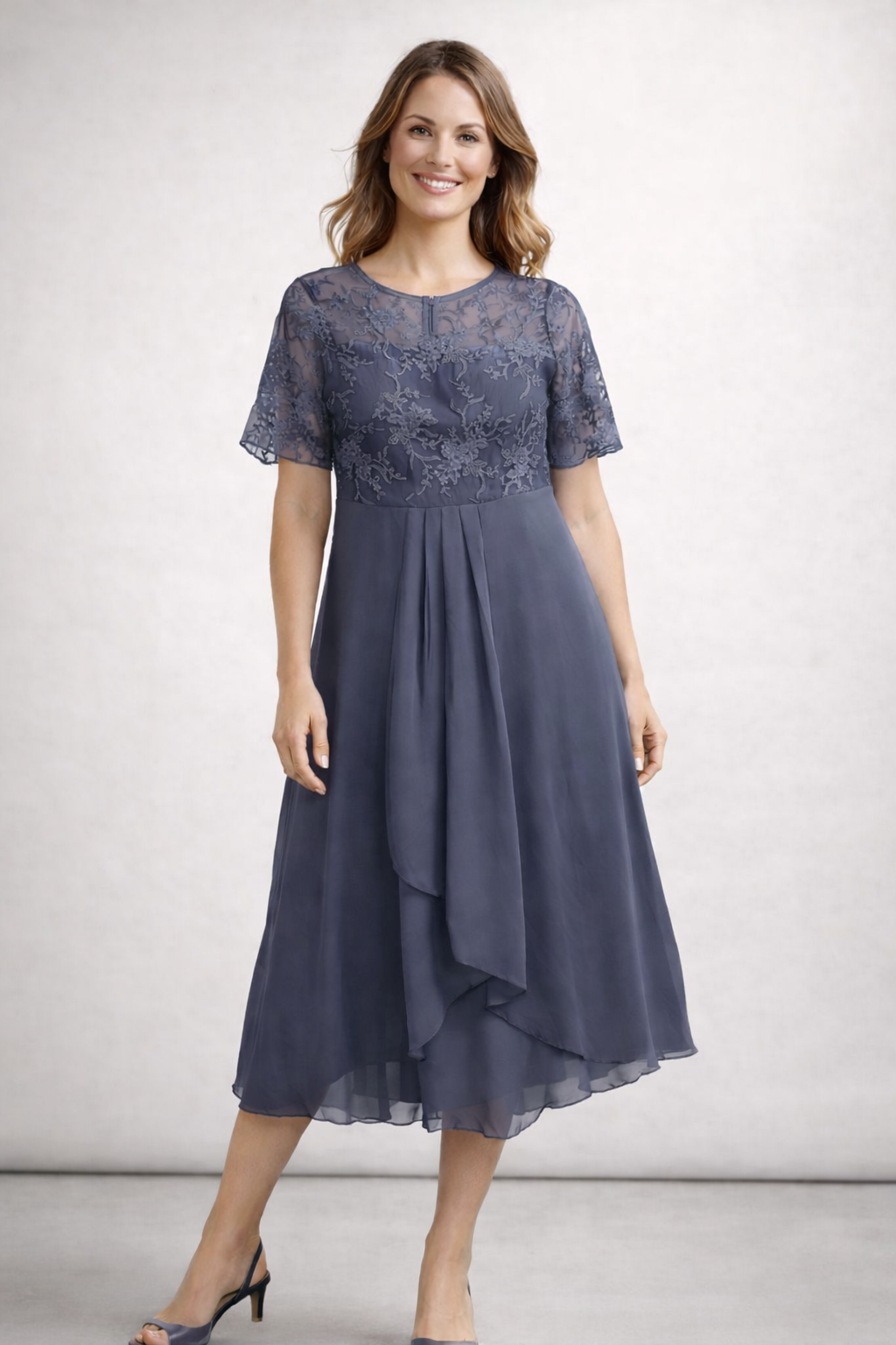 Robe Midi Dentelle et Chiffon pour Femmes