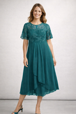 Robe Midi Dentelle et Chiffon pour Femmes